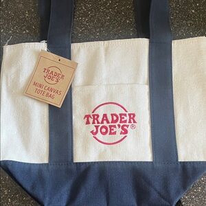 Trader Joe's Blue and Cream Mini Canvas Tote Bag